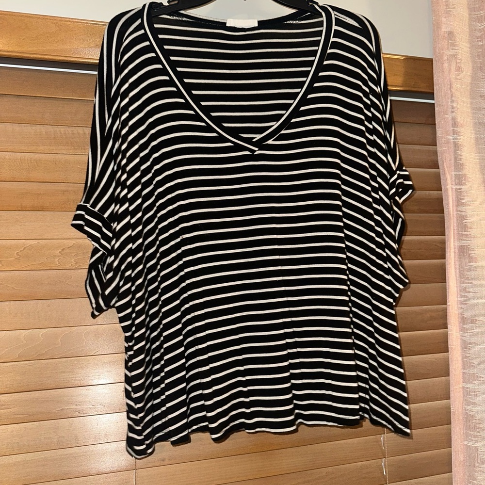Black and White Striped V-Neck Top